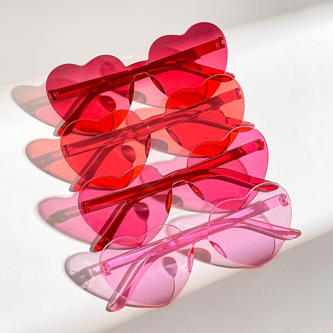 16 Heart Rimless Sunglasses Retro Colored Party Glasses Bulk Gradient Transparent Fun Eyeglasses for Unisex Adult