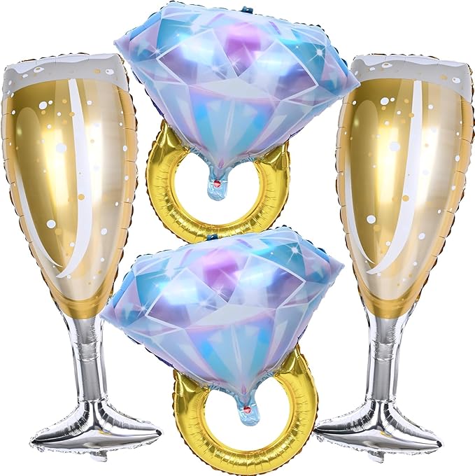 Diamond Ring Balloons Champagne Wine Glass Foil Balloons for Engagement Bachelorette Bridal Shower Wedding Proposal Marriage Anniversary Just Engaged Married She Said Yes Celebration Party Decorations