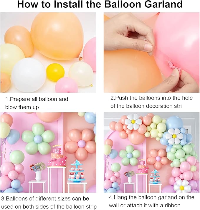 Daisy Balloon Garland Arch Kit,Retro Hippie Boho Macaron Pastel Balloons Garland Daisy Flower Balloons For Birthday Baby Shower Bridal Wedding Groovy Daisy Party Decorations