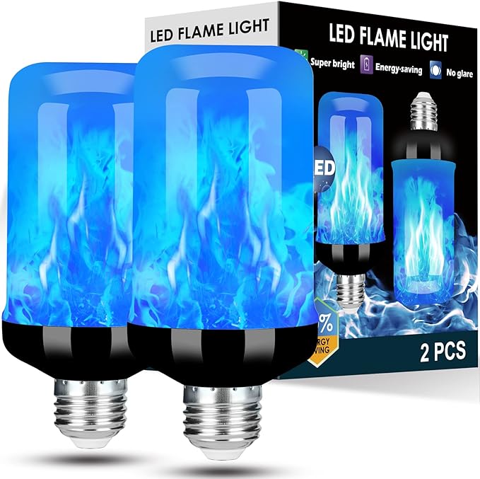 Y- STOP LED Flame Light Bulb, Upgraded 4 Modes Fire Light Bulbs with Upside Down Effect, E26 Base Flickering Light Bulbs for Halloween Decorations, Christmas, Outdoor, Indoor, Home Decor (Blue-4 Pack)