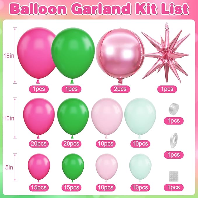 Pink Green Balloon Arch Garland Kit with Star Foil Balloons 4D Round Ball Balloons for Woodland Baby Shower Wedding Tropical Safari Birthday Party Decorations
