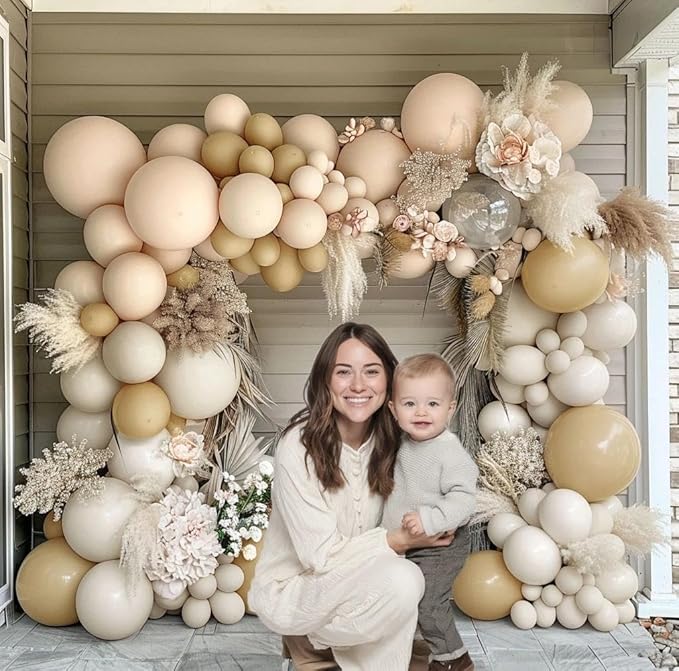 Double Stuffed White And Beige Balloons Garland Nude Cream Blush Ivory Balloons Apricot White Sand Balloons Arch Kit For Neutral Baby Shower Boho Gender Reveal Birthday Baptism Party Decorations