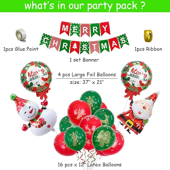 Christmas Party Decorations, Merry Christmas Decorations Supplies, Banner, Hanging Swirls, Paper Fans, Balloon, Photo Booth Props, Confetti, for Holiday Xmas Indoor Outdoor