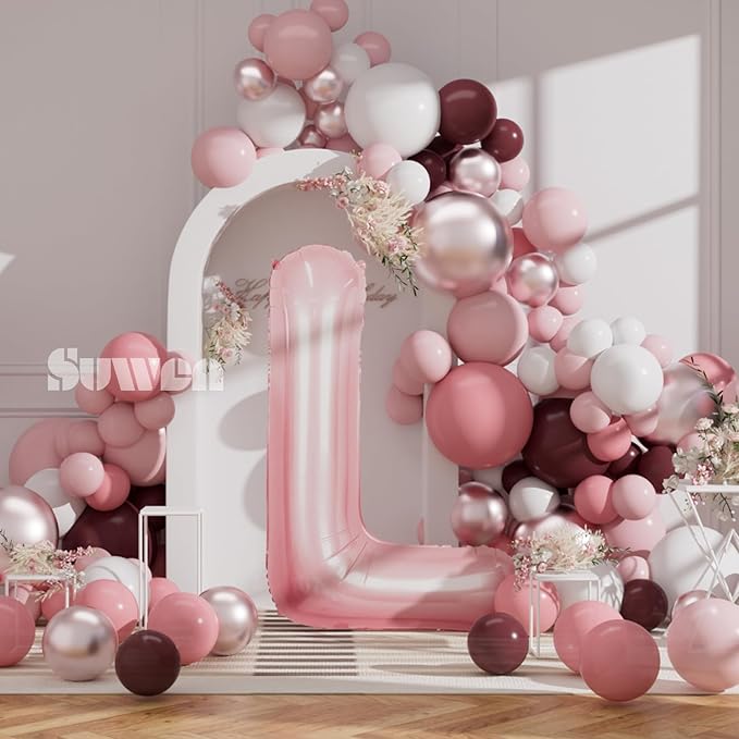 SUWEN 40 Inch Pink Large L Letter Balloons Big Foil Helium Letter Balloons A-Z Jumbo Mylar Happy Birthday Party Decorations for Girl Anniversary Party Supplies