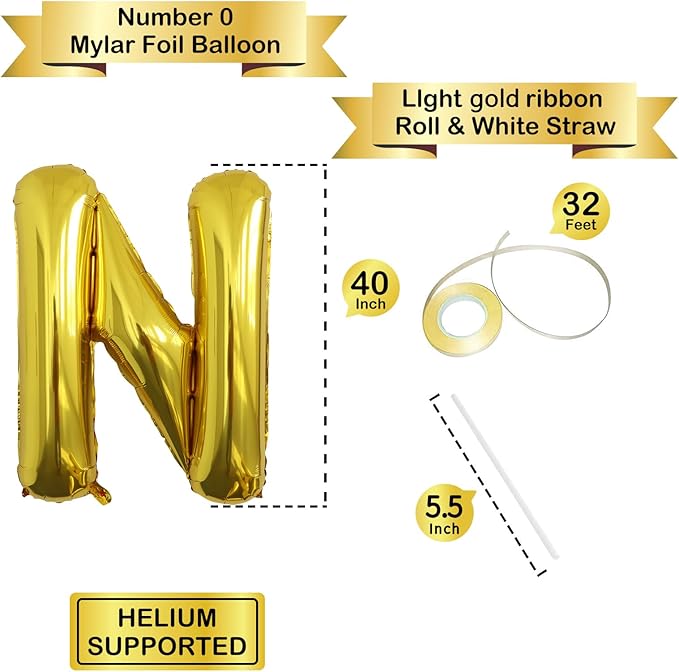 Letter Balloons Gold Party Balloon - 40 Inch Large Gold Letter N Balloon, Letter Balloon Birthday Decorations, Balloon for Women Men Anniversary Party Decorations Supplies