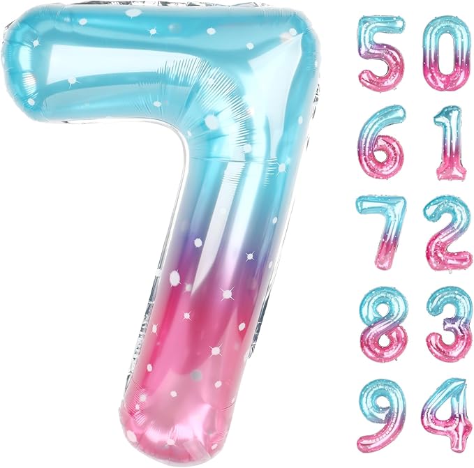 Starry Sky 7 Balloon, Number Balloons 40 Inch, 7th Birthday Decorations for Girls Kids, Party Decoration for Women, Number 7 Balloon