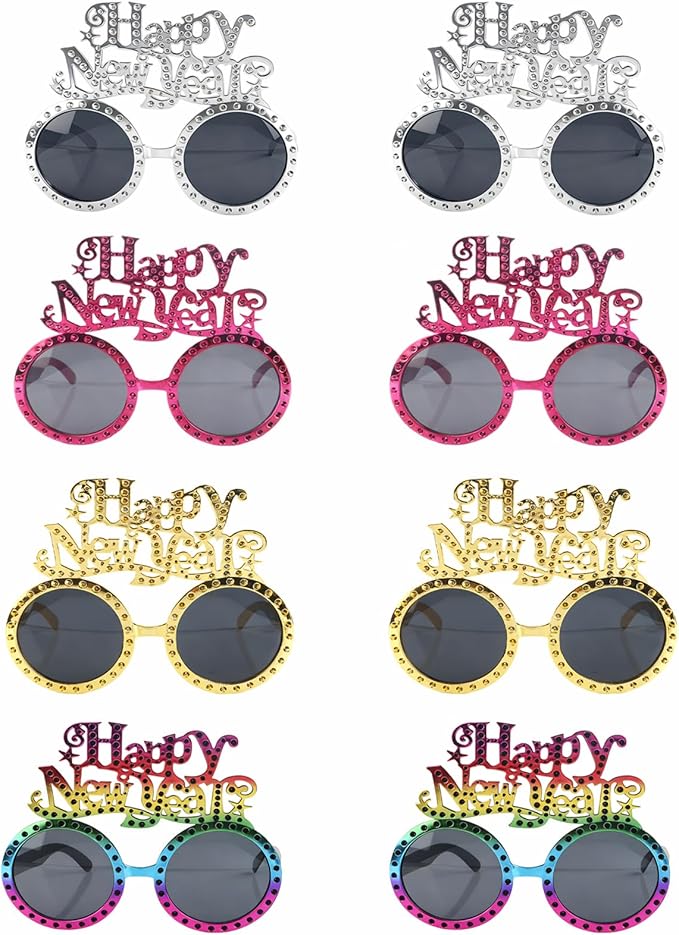 Happy New Year Eyeglasses 2026-8 Pack Party Supplies, Photo Booth Props for New Year's Eve Party Decor