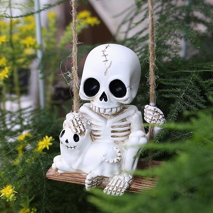 Halloween Skeleton Garden Statue Outdoor Halloween Decor, 2 Pack Gothic Decor Skeleton Plant Decorations for Pots, Cute Ghost Figurine Resin Sculpture for Desk Garden Patio Lawn Yard (F)