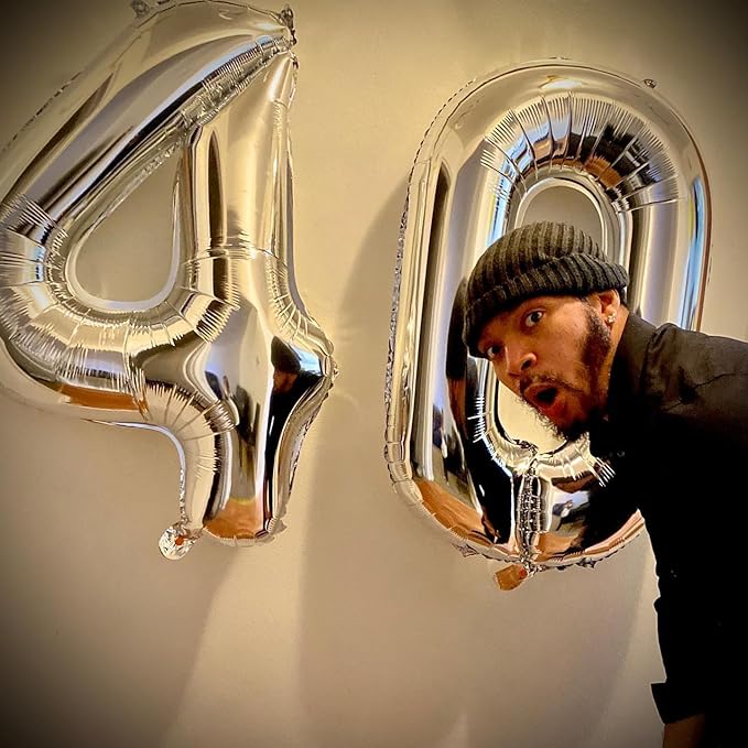 40 Balloon Number, Silver Number 40th Birthday Balloons 40 Inch, 40 Years Old Silver Birthday Decorations for Men Women, 40th Anniversary Decorations