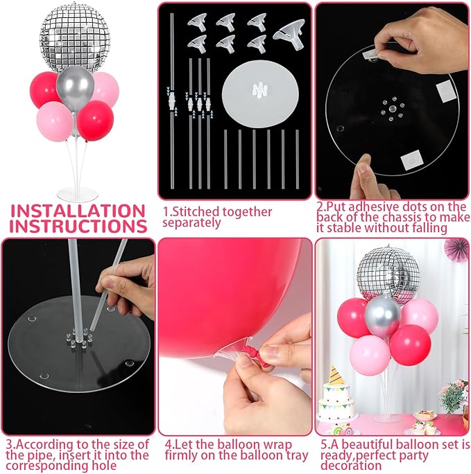 Pink Cowgirl Party Balloons Stand Kit 2 Sets With 2 Boot 4D Disco Ball Foil Balloons Silver Hot Pink Balloon Centerpiece for Tables for Last Rodeo Bachelorette Party Cowboy Western Themed Decorations