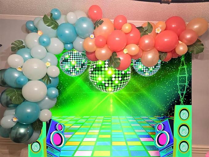 Dance Party Backdrop Retro 80s 90s Theme Stage Dance Ball Music Birthday Party Decoration DJ Photography Background 12X10 ft for Baby Shower Picture Photo Shoot Polyester Fabric, Blue