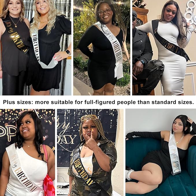 2 Pack It's my Birthday Sash for Women Men Adult Girls Kids Happy Birthday Decorations Accessories Gifts Black and White Sashes with Gold and Rose Gold Lettering