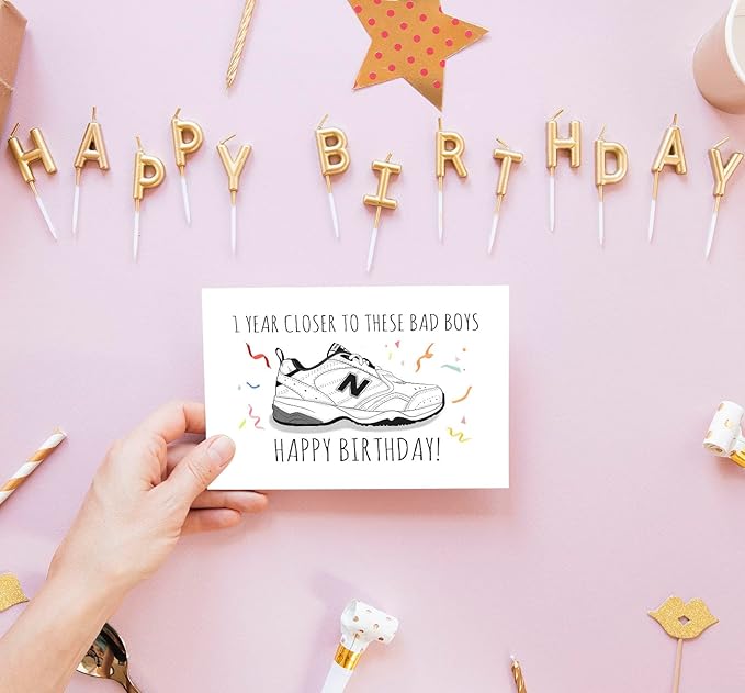 PIUST Funny Dad Shoes Birthday Card, New Balance Shoes Birthday Card for Him, Happy Birthday Card for New Dad, 1 Year Closer To These Bad Boys (68)