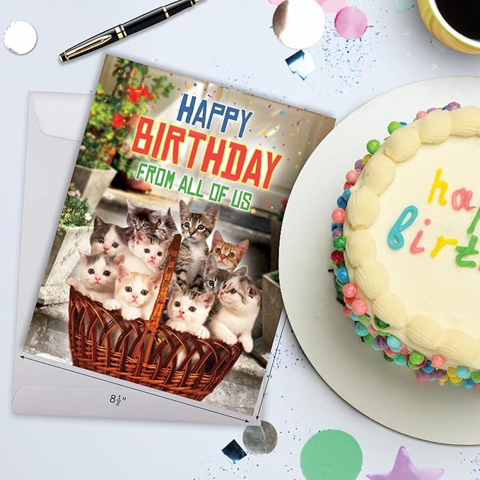 NobleWorks - Hilarious Happy Birthday Card with Envelope (8.5 x 11 Inch) - Funny Animal Greeting Card From All Of Us - From All Us Cats Birthday J5980BDG-US