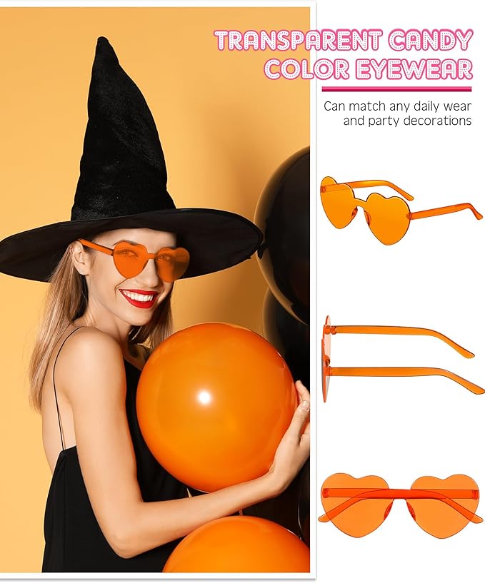 Frienda 8 Pairs Heart Shaped Sunglasses for Women Rimless Heart Glasses Candy Color Sunglasses for Party Favor