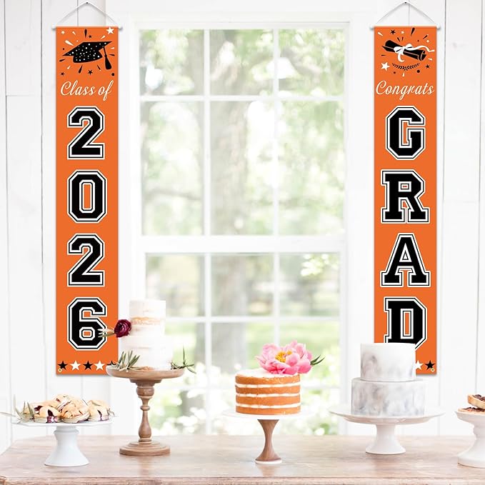 DAZONGE 2026 Graduation Party Decorations Orange and Black - Congrats Grad Banner Party Supplies - Graduation Decorations Class of 2026 for Any Schools or Grades