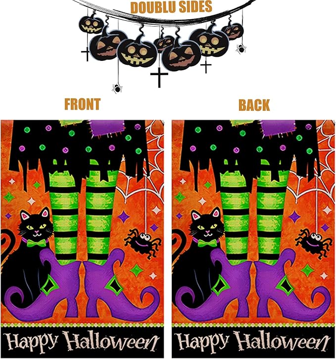 Halloween Garden Flag 12×18 Inch Rustic Black Farmhouse Decor for Seasonal Holiday Yard (Halloween Flag 12"X18" C)