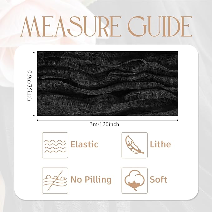 Wokceer Cheesecloth Table Runner Christmas 6Pack 10FT Black Boho Gauze Cheese Cloth Table Runner for Party Long Rustic Sheer Table Runners for Baby Bridal Shower Wedding Easter Table Decor