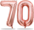 Rose Gold Number 70 Birthday Balloons, 40 Inch Large Rose Gold Mylar Foil Number 7 & 0 Balloons for Women, 70th Birthday Balloons for 70 Year Old Anniversary Birthday Party Decorations Supplies