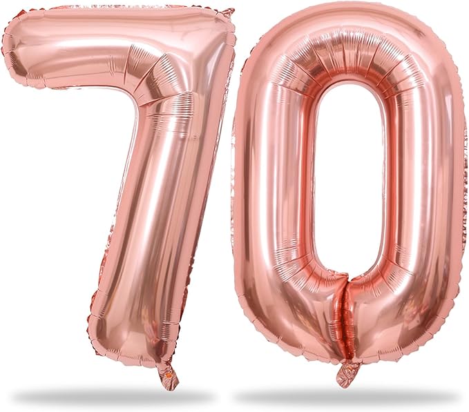 Rose Gold Number 70 Birthday Balloons, 40 Inch Large Rose Gold Mylar Foil Number 7 & 0 Balloons for Women, 70th Birthday Balloons for 70 Year Old Anniversary Birthday Party Decorations Supplies