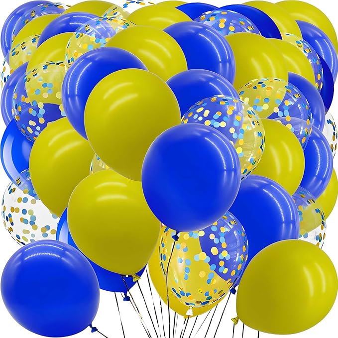 Yellow Blue Balloons with Confetti Balloons 12 inch Latex Balloons 80 Pcs for Wedding Birthday Baby Shower Patriotic Themed Party Decorations