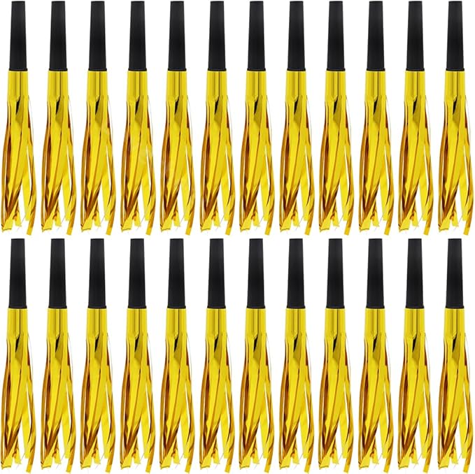 Lovecheer 24/60PCS Fringed Foil Party Noisemakers Metallic Fringed Party Blowers for Adults Birthday Wedding New Year Christmas Blowouts