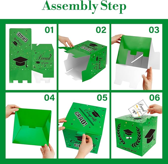 Graduation Card Box, 2026 Graduation Party Decorations, Card Boxes for Graduation 2026, Graduation Box Holder, Grad Box for Gift and Cards, Card Box for Graduation Party Supplies Party Favors, Green