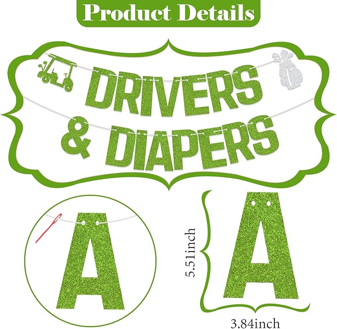 Drivers & Diapers Banner Golf Baby Shower Party Decorations Birthday Party Decor Golf Themed 1st Birthday Party Decorations Supplies Green