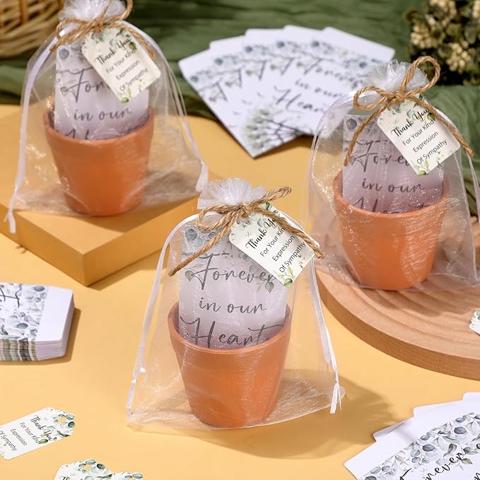 Ctosree 50 Sets Funeral Favors for Guests Greenery Celebration of Life Gifts Include Seed Packet Flowerpot Thank You Cards Hemp Ropes Organza Bags for Guest Funeral Party Memorial Party Return Gifts