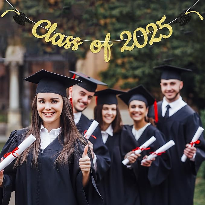 Class of 2025 Banner - 2025 Graduation Party Decorations, We are So Proud of You Banner, Congrats Grad Party Supply (Gold)