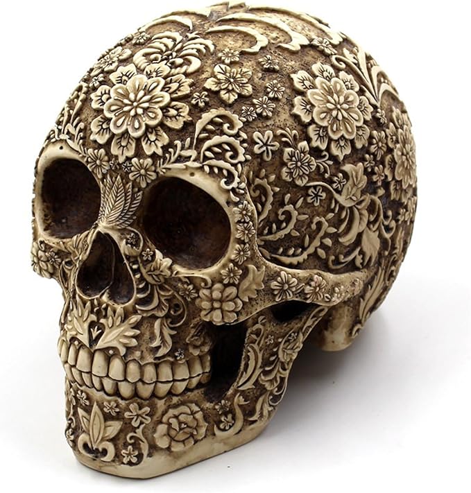 Halloween Skull Decoration - Realistic 8.2" Life Size Skeleton Head Prop for Indoor & Outdoor, Durable Plastic Skull Statue for Haunted House, Party, Gift