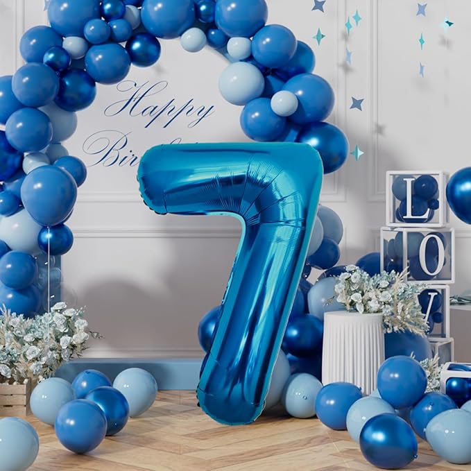 AULE 40 Inch Large 7 Balloon Numbers Blue, Big Foil Number Balloons, Giant Helium Happy Birthday Party Decorations for Man and Women, Huge Mylar Anniversary Party Supplies