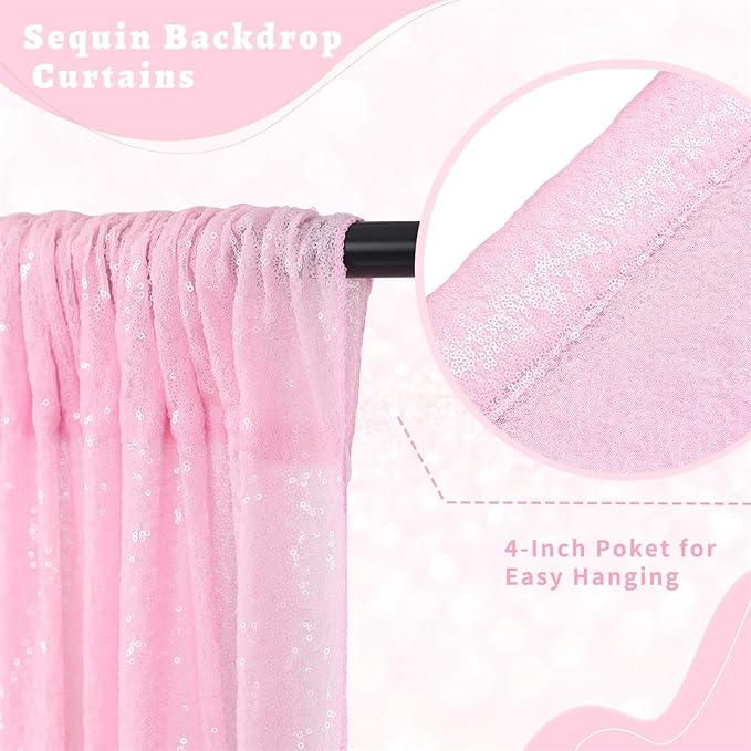 B-COOL Pink Sequin Backdrop Curtain 6 Panels 2ftx8ft Curtain Drapes Glitter Fabric for Wedding Birthday Baby Shower Sweetheart Party Decorations