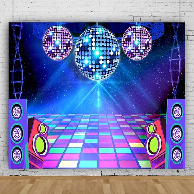 Disco Backdrop 10X8 ft Retro Glow Party 70s 80s 90s Theme Stage Dance Background Disco Party Decoration Disco Ball Banner Dance Party Backdrop for Birthday Party Prom Portrait Photo Props Polyester