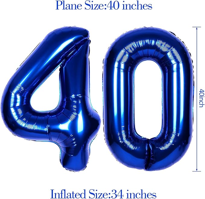 40Inch Navy Blue Number 40 Balloon Large Helium Royal Blue Number Balloons 0-9 Giant Digital 40th Foil Mylar Big Party Balloon for Boy Birthday Party Anniversary Graduation Decorations