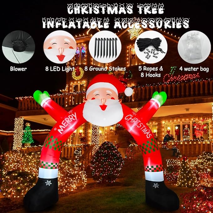 Christmas Archway Inflatable, 11 ft Santa Blow Up Arch with LED Light Christmas Inflatables Outdoor Decorations, Xmas Blow Up Decor for Lawn Home Party Yard Garden Décor