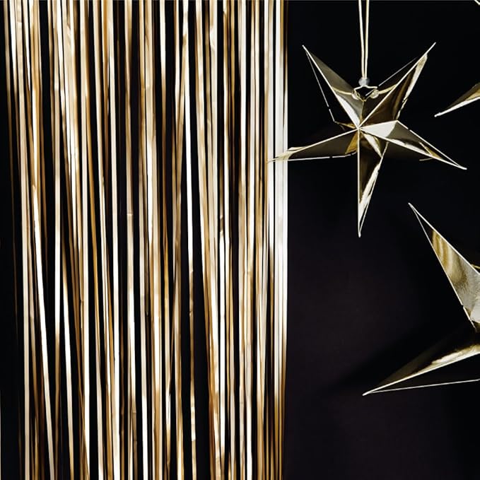 Pack of 2 Gold Foil Fringe Curtains – Gold Tinsel Backdrop for Photo Booth, Birthday, Wedding, Baby Shower, Bachelorette, Christmas & Holiday Party Decorations