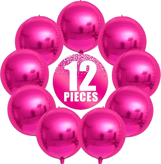 KatchOn, Large, Hot Pink Balloons - 22 Inch, Pack 12 | Foil Balloons, Hot Pink Balloon for Wedding Engagement Bridal Bachelorette Tropical Party Decorations | Gender Reveal Decor | Pink Birthday