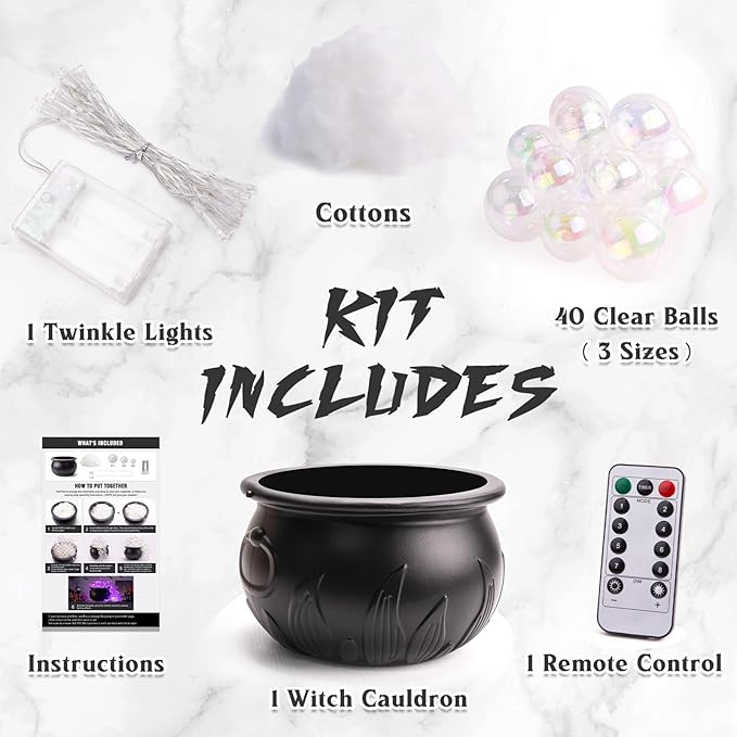 ORIENTAL CHERRY Halloween Decorations Indoor - DIY Bubbling Cauldron Set - Black Plastic Bowl Hocus Pocus Party Decoration - Spooky Vintage Decor for Home Kitchen Room Party Table