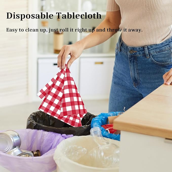 4 Pcs Red Checkered Tablecloth 54 ×108 Inches Rectangle Red Gingham Tablecloth Disposable Plastic Waterproof Table Cover for Outdoor Picnic, Kitchen, Holiday Birthday Party