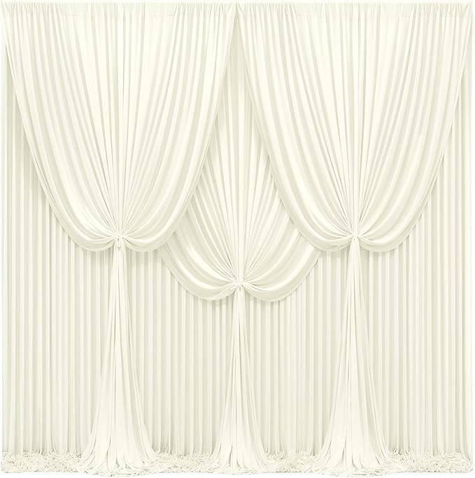 40x10FT Ivory Backdrop Curtains for Wedding Parties, Wrinkle Free Polyester Photography Backdrop Drapes for Wedding Baby Shower Birthday Parties Stage Background Stand Decorations 4x10ft,10 Panels