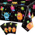 Buryeah 3 Pieces Monster Table Covers Plastic Little Monster Birthday Table Cloths for Kids Boys Birthday Party Decoration Supplies, 54 x 108 Inch