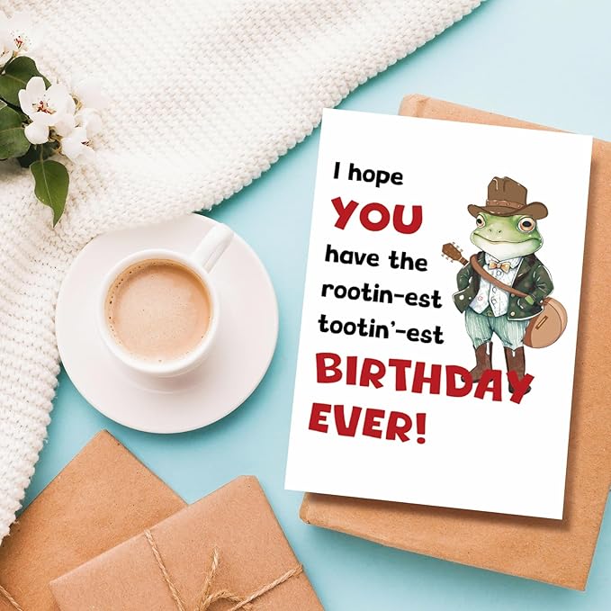 Frog Cowboy Birthday Card for Men Women, Funny Frog Birthday Card for Friend, Cute Birthday Card for Him Her, You Have The Rootinest Tootinest Birthday Ever