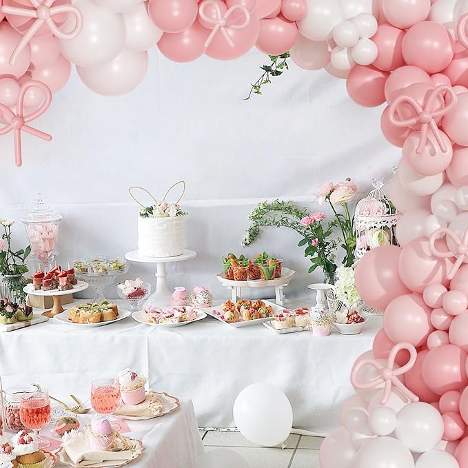 Coquette Birthday Decorations 145 Pcs Pink and White Balloon Garland Arch Kit Include Light Pink White Bow Balloons Different Size for Baby Shower Gender Reavel Wedding Party Decorations