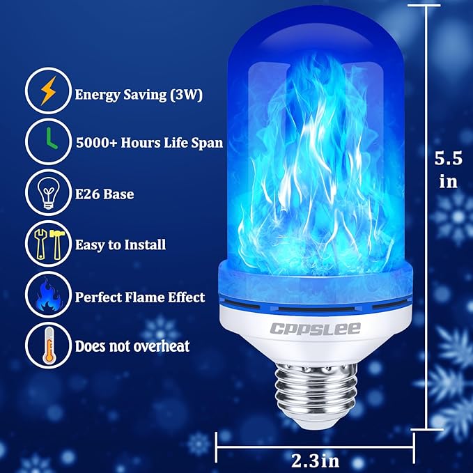 CPPSLEE Upgraded LED Flame Light Bulbs, 4 Modes Flickering Light Bulbs, E26 Base Fire Flame Bulb for Halloween Decorations Outdoor, Christmas Lights Patio Indoor Home Decor (Blue, 2 Pack)