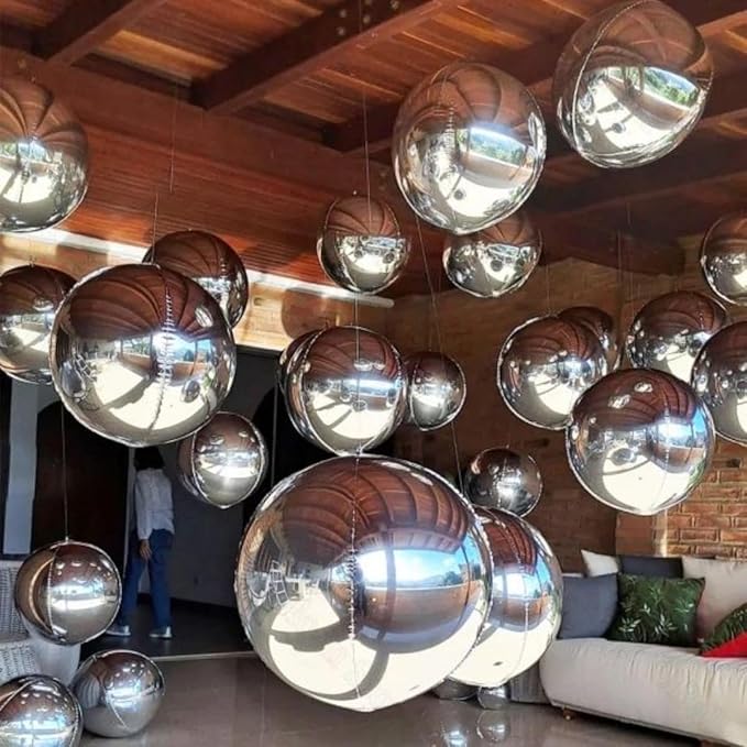 12PCS Silver Foil Balloons, 22in 15in 10in Different Sizes 4D Round Foil Balloon Large Silver Metallic Sphere Balloons for Graduation New Year Birthday Party Ceiling Decorations