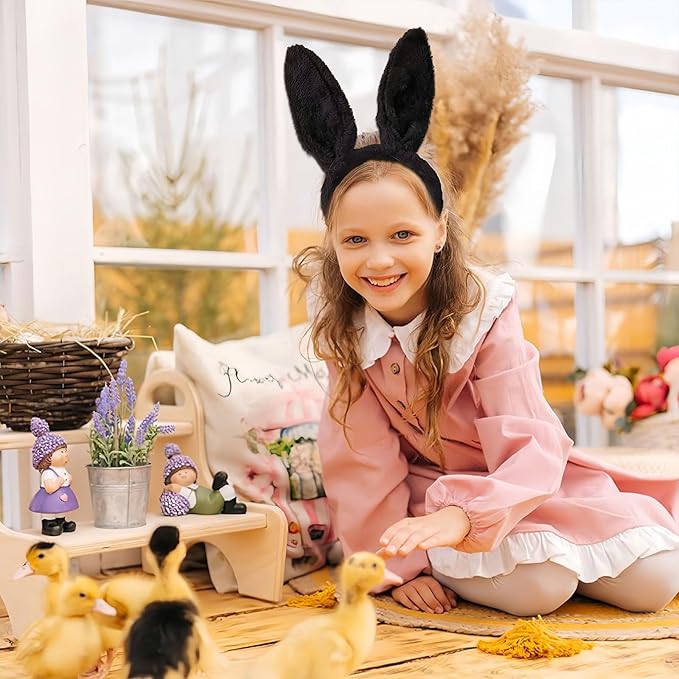 Bunny Headband Easter Hair Bands for Women Girls Kids, Black Cute Plush Rabbit Ears Hair Accessories Non Slip Headbands Easter Day Party Decoration Supplies