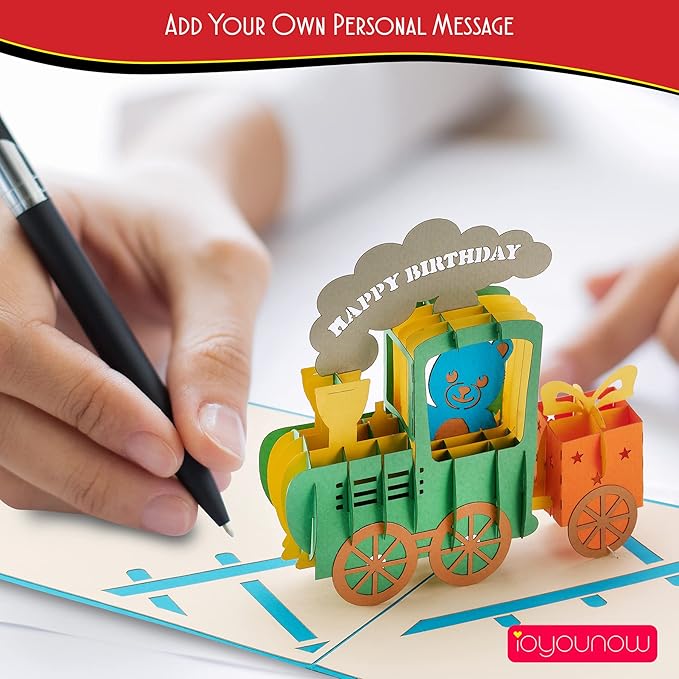 Pop Up Birthday Card – 6x12 Birthday Train Gift Card | Colorful Greetings Card for Kids and Adults – 3D Pop-up Birthday Card for Kids | Popup Card for Special Day – Mom Birthday Card