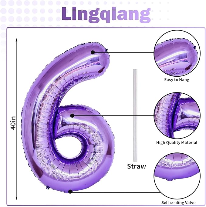 60th Birthday Balloons Purple for Women, 40 Inch Giant Mylar Foil Number 60 Balloons Self Inflating, Purple Digit 6 & 0 Helium Balloons for 60th Anniversary Party Decorations Supplies
