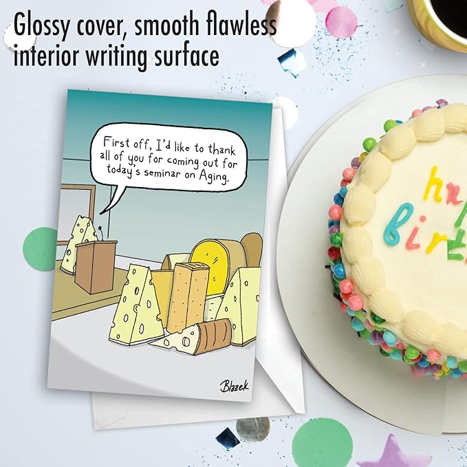 NobleWorks Hysterical Birthday Greeting Card with 5 x 7 Inch Envelope (1 Card) BdayCheese Aging C10299BDG